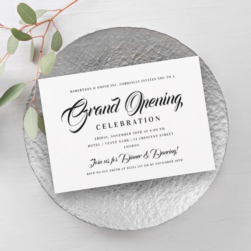Formal Corporate Grand Opening Black  White Invitation