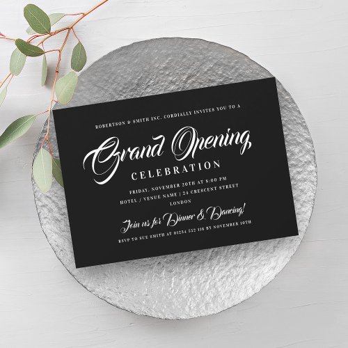 Formal Corporate Grand Opening Black  White Invitation