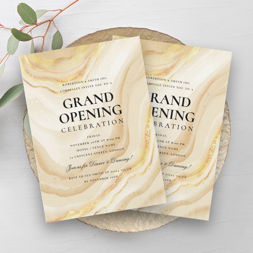 Formal Corporate Grand Opening Gold Marble Glitter Invitation