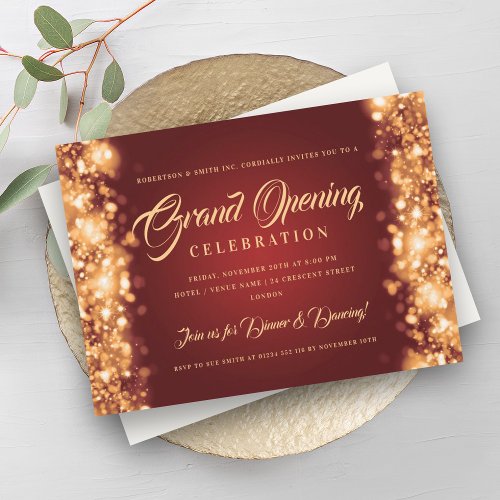 Formal Corporate Grand Opening Gold Red Lights Invitation