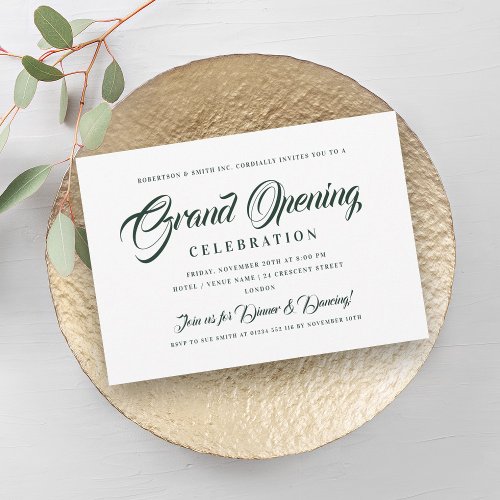 Formal Corporate Grand Opening Green  White Invitation