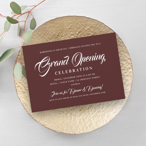 Formal Corporate Grand Opening Marsala  White Invitation
