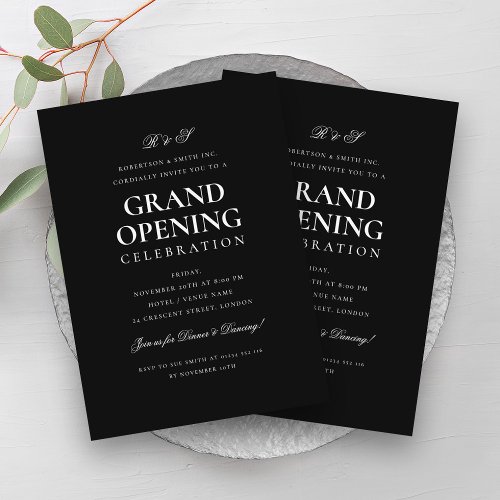 Formal Corporate Grand Opening Monogram Black Invitation