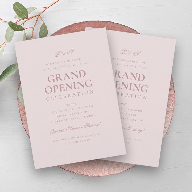 Formal Corporate Grand Opening Monogram Blush Pink Invitation (Formal Corporate Grand Opening Monogram Blush Pink Invitation)