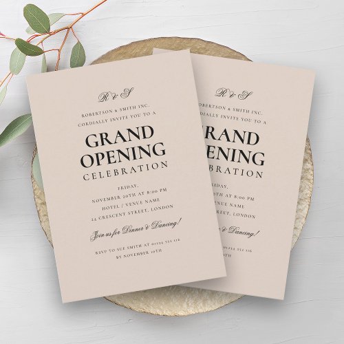 Formal Corporate Grand Opening Monogram Champagne  Invitation