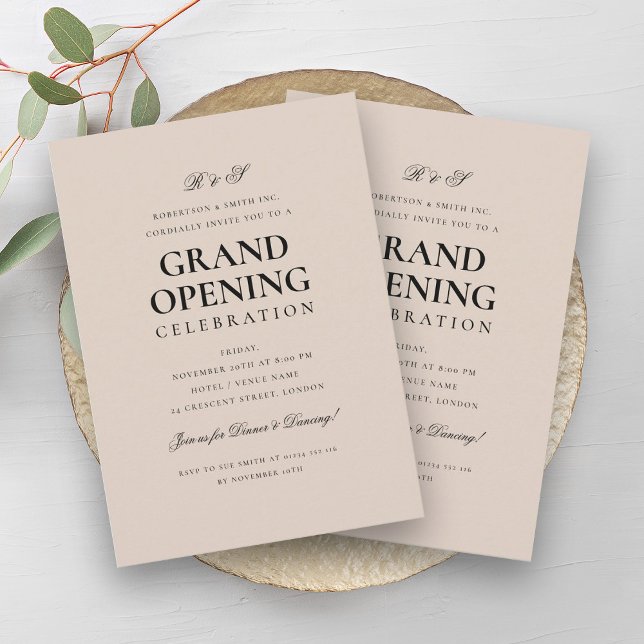 Formal Corporate Grand Opening Monogram Champagne  Invitation (Formal Corporate Grand Opening Monogram Champagne Invitation)