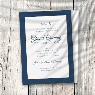 Formal Corporate Grand Opening Monogram Navy Invitation