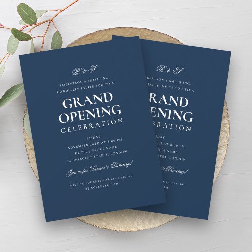 Formal Corporate Grand Opening Monogram Navy  Invitation