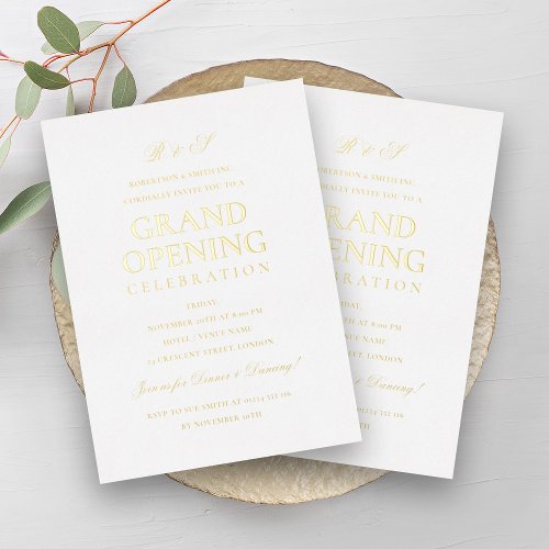 Formal Corporate Grand Opening Monogram White  Foil Invitation