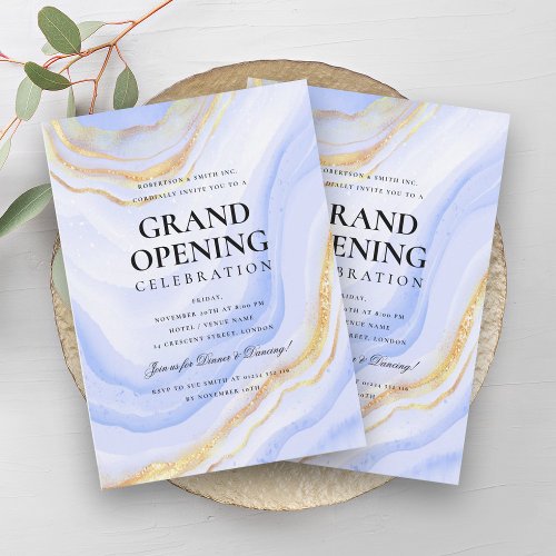 Formal Corporate Grand Opening Navy Marble Glitter Invitation