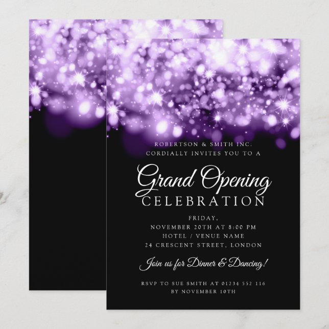 Formal Corporate Grand Opening Purple  Invitation (Front/Back)