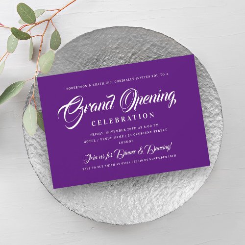Formal Corporate Grand Opening Purple  White Invitation