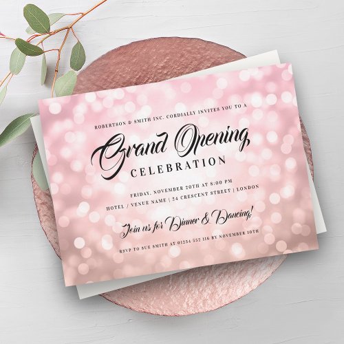 Formal Corporate Grand Opening Rose Gold Lights Invitation