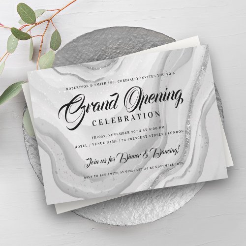 Formal Corporate Grand Opening Silver Marble Invitation