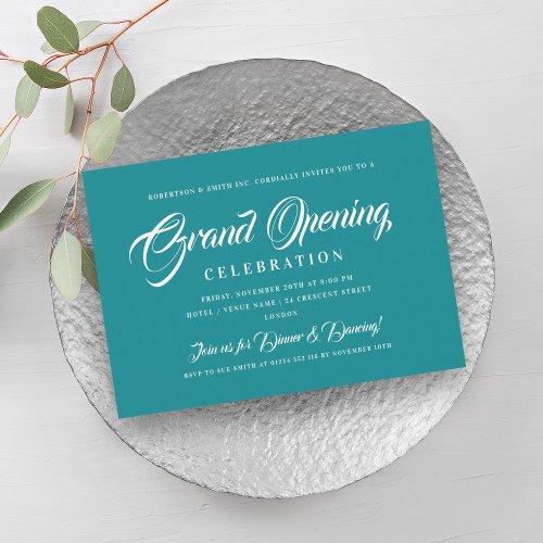 Formal Corporate Grand Opening Teal  White Invitation