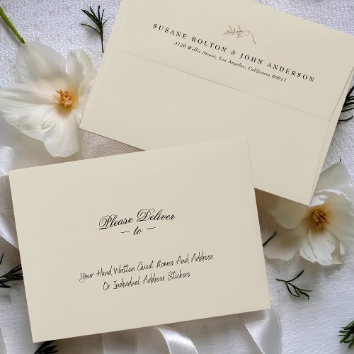 Formal Cream  Black Gold Wreath Wedding Address Envelope