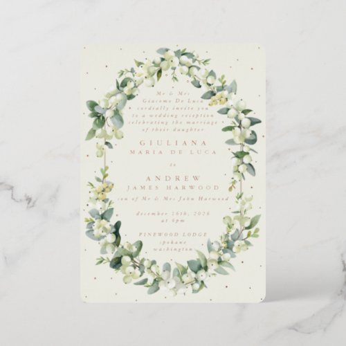 Formal Cream SnowberryEucalyptus Reception Only Foil Invitation