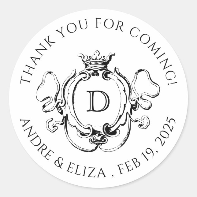 Formal Crest Black and White  Classic Round Sticker (Front)