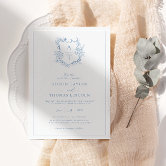 Formal Crest Sage Green Monogram Wedding Invitation