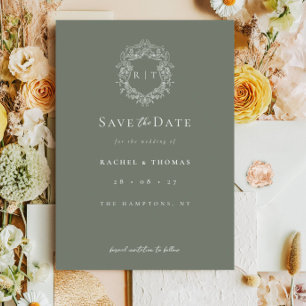 Formal Crest  Monogram Sage Wedding Save The Date