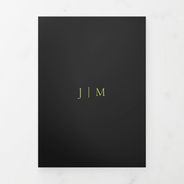 Formal Cyber Lime Jet Black Modern Wedding Tri-Fold Card