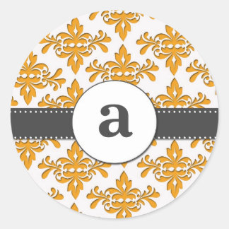 Formal Damask Monogram Classic Round Sticker