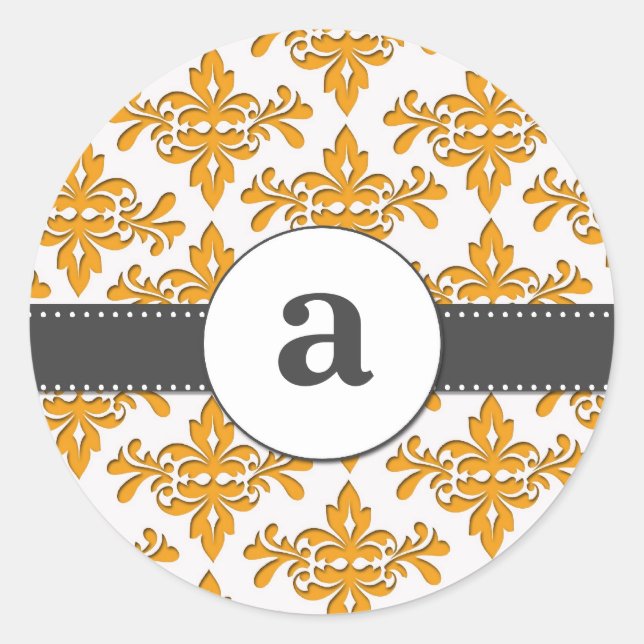 Formal Damask Monogram Classic Round Sticker (Front)
