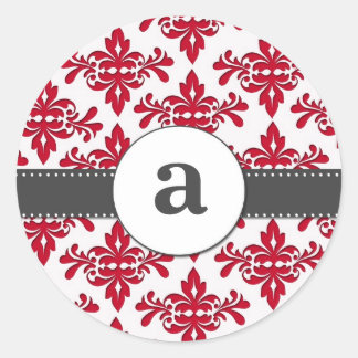 Formal Damask Monogram Classic Round Sticker