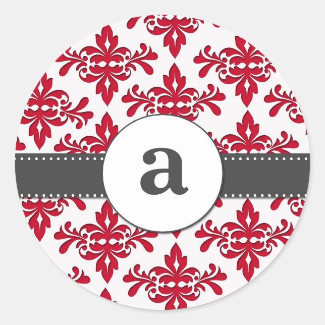 Formal Damask Monogram Classic Round Sticker (Front)