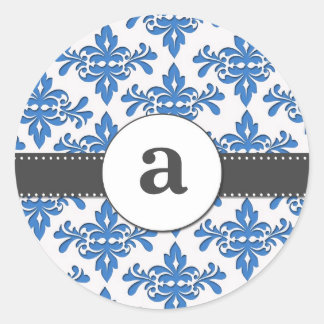 Formal Damask Monogram Classic Round Sticker