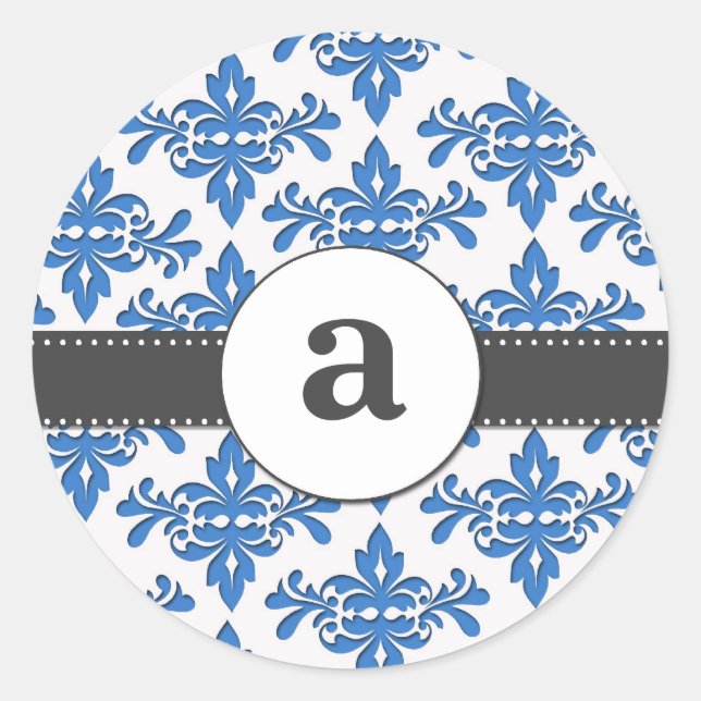 Formal Damask Monogram Classic Round Sticker (Front)