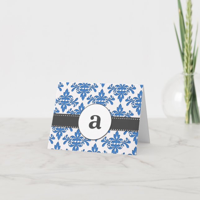 Formal Damask Monogram Note Card (Front)