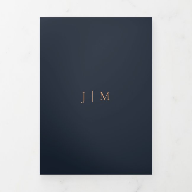 Formal Dark Blue Apricot Modern Wedding Tri-Fold Card