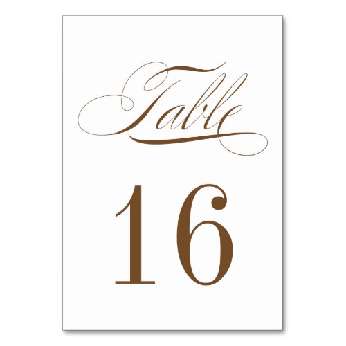 Formal Dark Brown and White Table Number Card