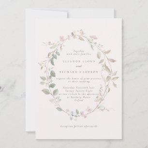 Formal Delicate Blush Floral Wreath Wedding Invitation