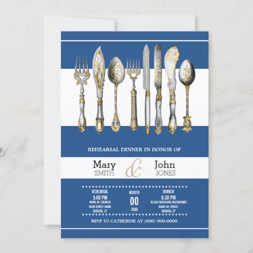 Formal dining utensils dinner rehearsal party invitation