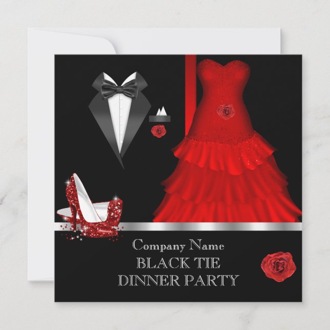 Formal Dinner Party Black Tie Red Shoe 2 Invitation (Front)