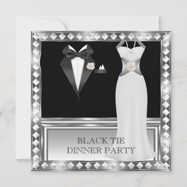 Formal Dinner Party White Black Tie Hollywood 2 Invitation (Front)