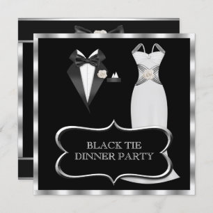 Formal Dinner Party White Black Tie Invitation