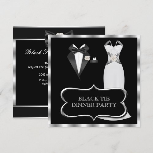 Formal Dinner Party White Black Tie Invitation