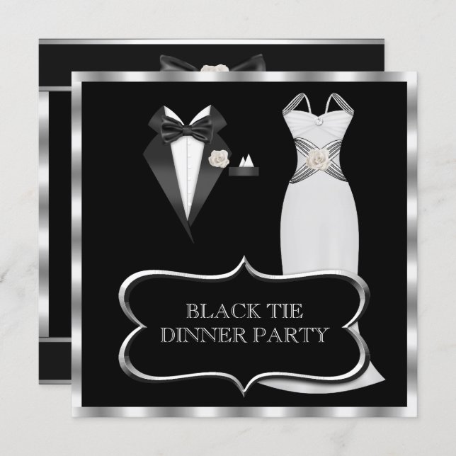 Formal Dinner Party White Black Tie Invitation (Front/Back)