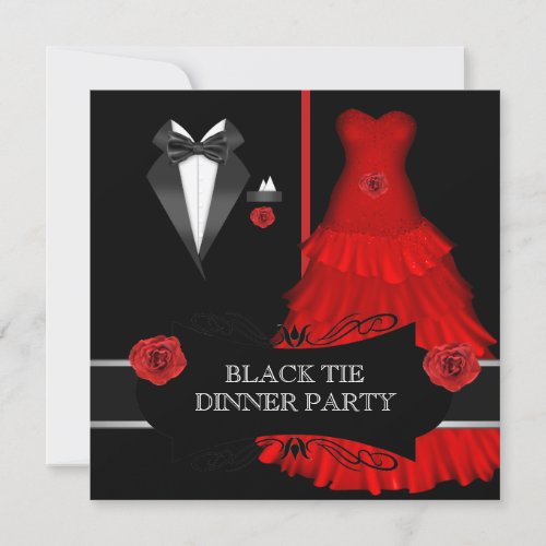 Formal Dinner Party White Black Tie Red 2 Invitation