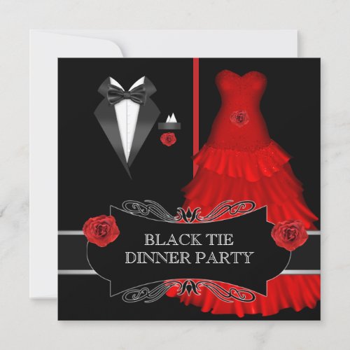 Formal Dinner Party White Black Tie Red 2a Invitation