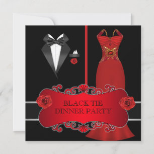 Formal Dinner Party White Black Tie Red 2C Invitation