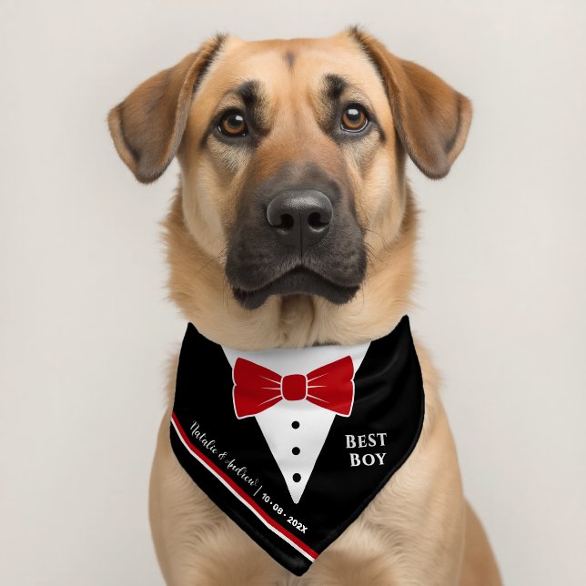 Formal Dog Attire Tuxedo Red Bow Tie Best Boy Pet Bandana Collar (Dog 2)