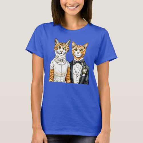 Formal Dress Bride and Groom Chic Cat Couple T_Shirt