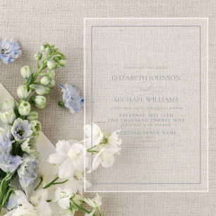 Formal Dusty Blue Classic Script Wedding Acrylic Invitations