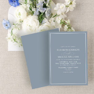 Formal Dusty Blue Classic Script Wedding Invitation