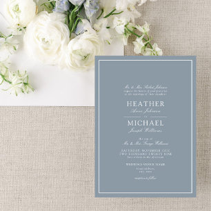 Formal Dusty Blue Classic Script Wedding Invitation