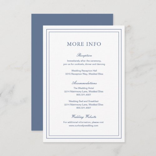 Formal Dusty Blue Elegant Simple Wedding Enclosure Card